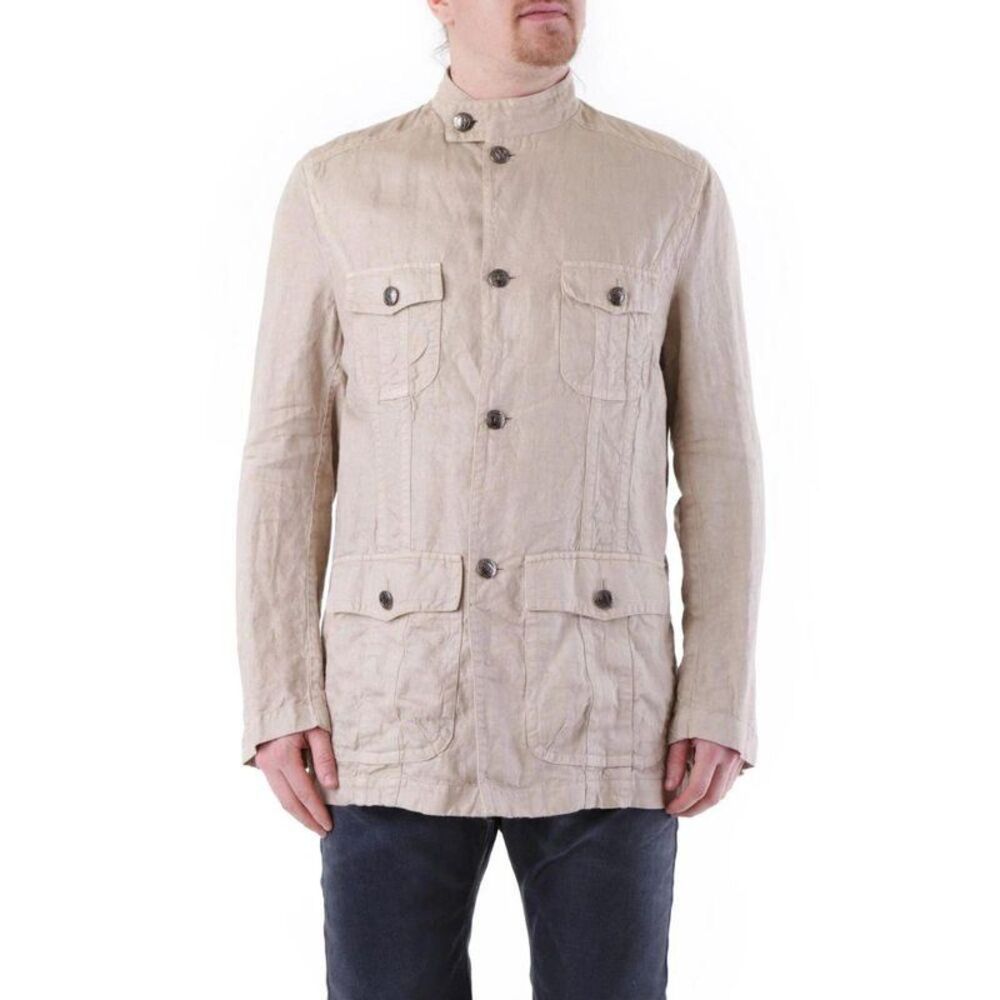 Husky Linen Coat with Classic Tailoring Men Beige Jackets